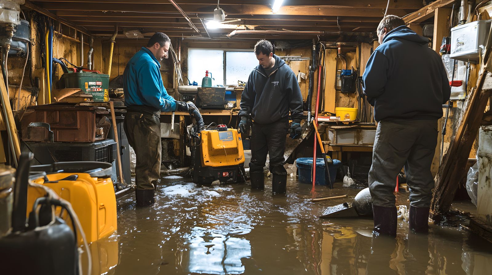 Technician extracting standing water from a Decatur GA home